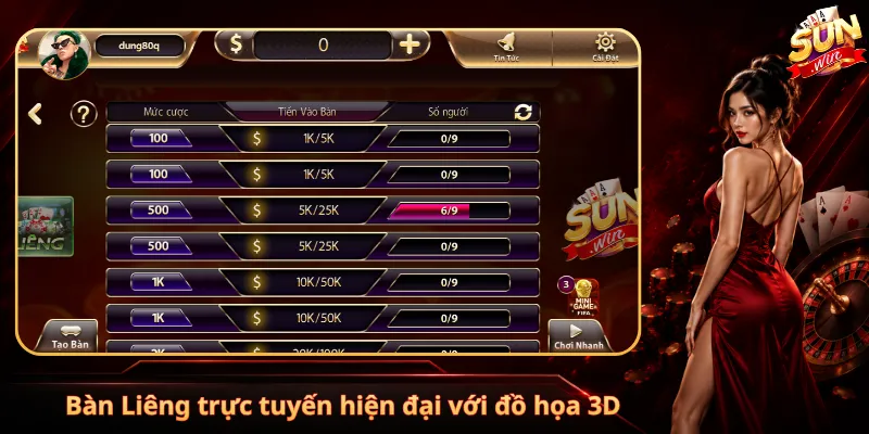 Bàn Liêng trực tuyến hiện đại với đồ họa 3D