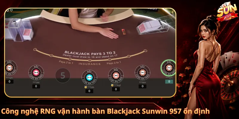 Công nghệ RNG vận hành bàn Blackjack Sunwin 957 ổn định