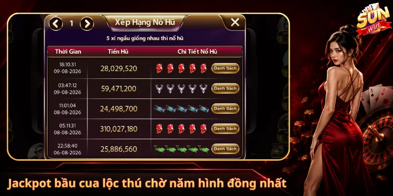 Jackpot bầu cua lộc thú chờ năm hình đồng nhất