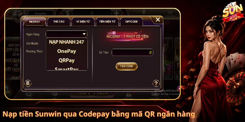 Nạp tiền Sunwin qua Codepay bằng mã QR ngân hàng