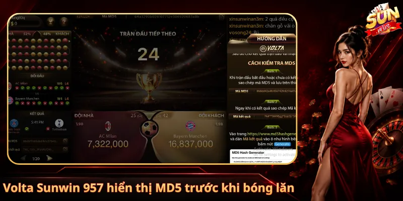 Volta Sunwin 957 hiển thị MD5 trước khi bóng lăn